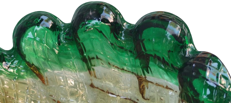 1970 İTALYAN MURANO YEŞİL TON GECİŞLERİ OLAN  AGIZ TARAFI FIR FIR DİLİMLİ YUVARLAK CANAK FORMDA CANAK