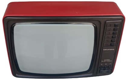 1979 GRUNDIG TRUMPH 1421 GERMANY KIRMIZI KASA SİYAH BEYAZ  6 KANAL UHF VHF 220 VE 12 VOLT İLE CALIŞIR 31 EKRAN 