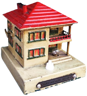 ÖGRETMENLER BANKASI METAL KURMALI LATERNALI GECE LAMBALI ACMA KAPAMA ANAHTARLI 2 KATLI BALKONLU VİLLA KUMBARA