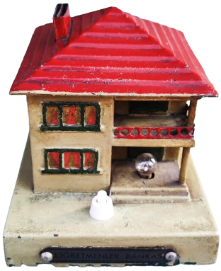 ÖGRETMENLER BANKASI METAL KURMALI LATERNALI GECE LAMBALI ACMA KAPAMA ANAHTARLI 2 KATLI BALKONLU VİLLA KUMBARA