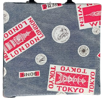 1970 MUZİK SES KASETİ TAŞIMA SAKLAMA CANTASI UZERİNDE DUNYA ŞEHİR LOGOLARI BULUNAN UCUK MAVİ TONDA CANTA