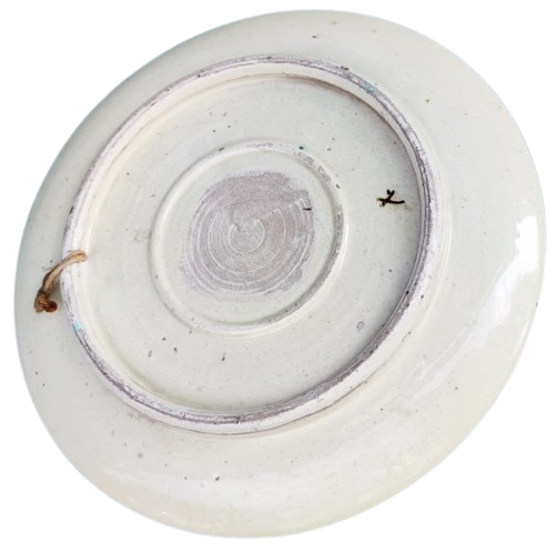 1950 KUTAHYA CİNİ EL YAPIM EL CİZİM VE BOYAMA DUVAR TABAGI ORTASI OSMANLI YILDIZI KENARLAR SİYAH İÇERSİNDE CİCEK DESENLERİ 