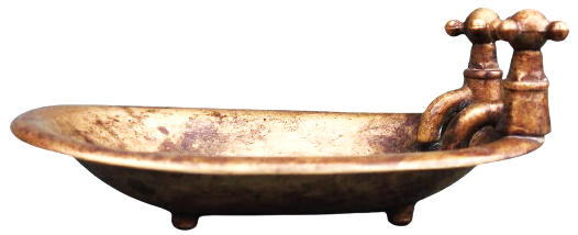 1970 MİNYATUR PİRİNC CİFT MUSLUKLU KUVET ŞEKLİNDE TASARLANMIŞ SABUNLUK DÖRT PENCE AYAKLI 