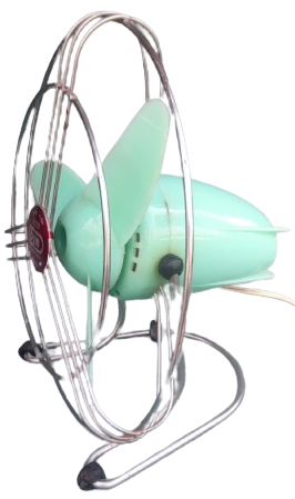 1960 BJM KİND MADE IN İTALY 25 W 220 VOLT CİFT KADEME AYAKLI VANTİLATÖR MAVİ RENKDE PLASTİK ÜC PERVANELİ SERİNLETİCİ