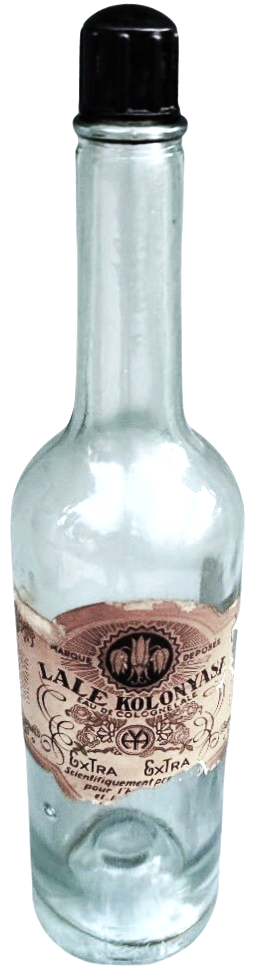 CUMHURİYET BAŞI LALE KOLONYASI MARQUE DEPOSEE 80 DERECE EXTRA BAKALIT CEVİRME KAPAKLI BOŞ KOLONYA CAM SİŞE 