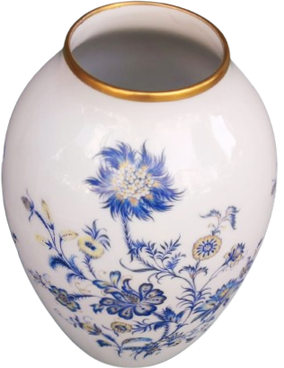 LİMOGES PORSELEN  VAZO  BEYAZ ÜZERİNE MAVİ CİCEK ALT VE AGIZ KISMI EL CEKME VALTIN YALDIZ FRANSIZ ÜRETİMİ