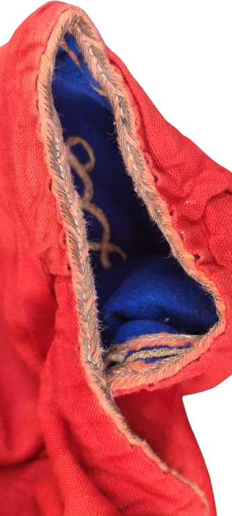 OSMANLI CİVİT MAVİ NAR KIRMIZI  ASTARLI YÖRÜK TAMAMI ON ARKA KOLLAR KOMPLE İŞİ TEL EL KIRMA DOKUMA  KUMAŞ CEPKEN