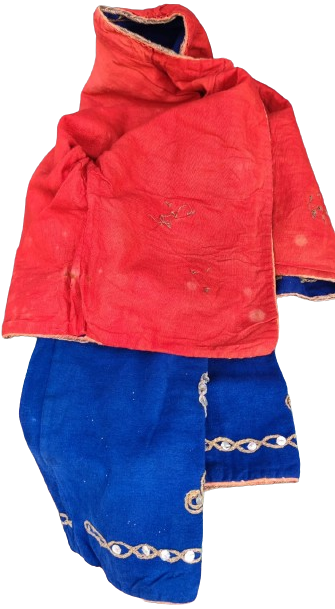 OSMANLI CİVİT MAVİ NAR KIRMIZI  ASTARLI YÖRÜK TAMAMI ON ARKA KOLLAR KOMPLE İŞİ TEL EL KIRMA DOKUMA  KUMAŞ CEPKEN