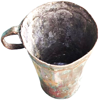 OSMANLI EL DÖGMESİ PERCİN SAP TAKIMI EGE YÖRESİ  DİLİMLİ BAKIR KULPLU BAŞ UCU SU BARDAGI ÜZERİ KALEM İŞİ EGE YÖRESİ 