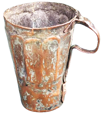 OSMANLI EL DÖGMESİ PERCİN SAP TAKIMI EGE YÖRESİ  DİLİMLİ BAKIR KULPLU BAŞ UCU SU BARDAGI ÜZERİ KALEM İŞİ EGE YÖRESİ 