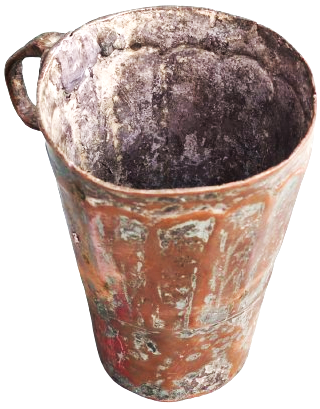 OSMANLI EL DÖGMESİ PERCİN SAP TAKIMI EGE YÖRESİ  DİLİMLİ BAKIR KULPLU BAŞ UCU SU BARDAGI ÜZERİ KALEM İŞİ EGE YÖRESİ 