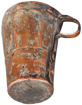 OSMANLI EL DÖGMESİ PERCİN SAP TAKIMI EGE YÖRESİ  DİLİMLİ BAKIR KULPLU BAŞ UCU SU BARDAGI ÜZERİ KALEM İŞİ EGE YÖRESİ 