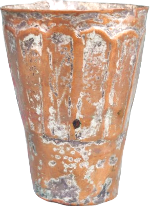 OSMANLI EL DÖGMESİ PERCİN SAP TAKIMI EGE YÖRESİ  DİLİMLİ BAKIR KULPLU BAŞ UCU SU BARDAGI ÜZERİ KALEM İŞİ EGE YÖRESİ 