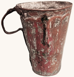 OSMANLI EL DÖGMESİ PERCİN SAP TAKIMI EGE YÖRESİ  DİLİMLİ BAKIR KULPLU BAŞ UCU SU BARDAGI ÜZERİ KALEM İŞİ EGE YÖRESİ 