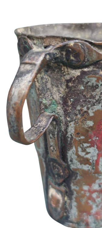 OSMANLI EL DÖGMESİ PERCİN SAP TAKIMI EGE YÖRESİ  DİLİMLİ BAKIR KULPLU BAŞ UCU SU BARDAGI ÜZERİ KALEM İŞİ EGE YÖRESİ 