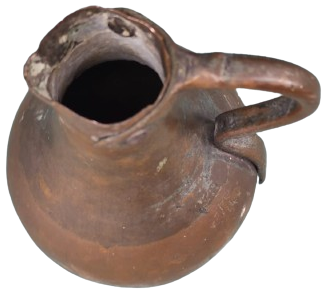 OSMANLI EL DÖGME DAMGALI UZERİ İNCE KUŞAK ŞEKLİNDE İŞLEMELİ UFAK BOYDA KULPLU BAŞ UCU SU SURAHİSİ 