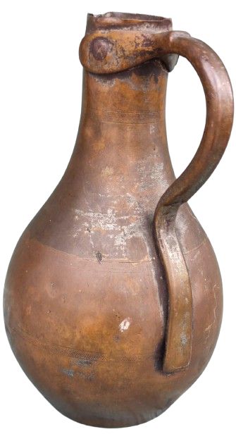 OSMANLI EL DÖGME DAMGALI UZERİ İNCE KUŞAK ŞEKLİNDE İŞLEMELİ UFAK BOYDA KULPLU BAŞ UCU SU SURAHİSİ 