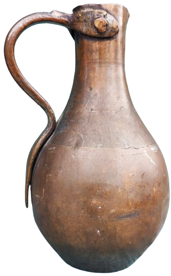 OSMANLI EL DÖGME DAMGALI UZERİ İNCE KUŞAK ŞEKLİNDE İŞLEMELİ UFAK BOYDA KULPLU BAŞ UCU SU SURAHİSİ 