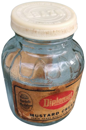 ÖZYER HARDAL DİPLOMAT MUSTARD KREM CİFT ACIKLAYICI  ETİKETLİ CAM BEYAZ VİDALI KAİÇERSİ BOŞTURPAKLI KAVANOZ HARDAL KABI 