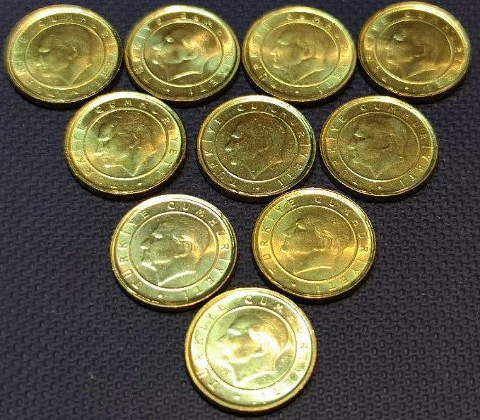 CUMHURİYET 1 YENİ KURUŞ (2005) YILI PROF BASKI YENİ 1 KURUŞ ÇİL (AZ ÇIKAR) PİRİNÇ CİL 10 ADET HİC KULLANILMAMIŞ