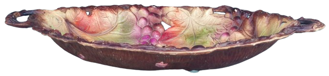 1970 FİTZ & FLOYD MEYVE SUNUM TABAGI TEPSİSİ İÇERSİ KABARTMA MEŞE YAPRAKLARI VE MEŞE PALAMUTLARI DÖŞELİ CİFT KULPLU 