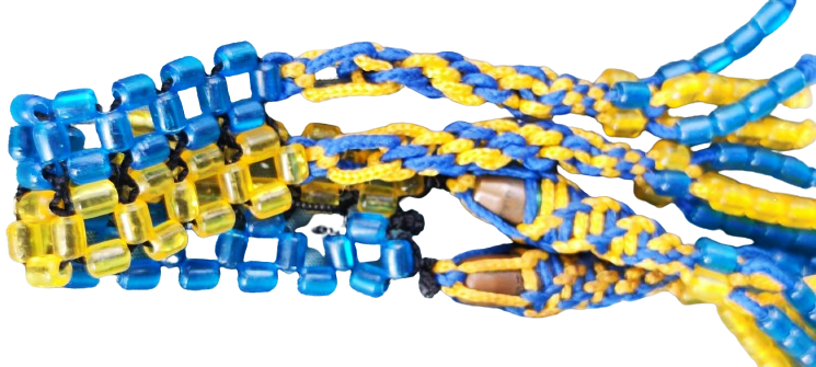 FENERBAHCE HAPİSHANE İŞİ SARI LACİVERT UCLARINDA İKİ ADET MERMİ BULUNAN BONCUK İŞİ SALLAMA TESBİH