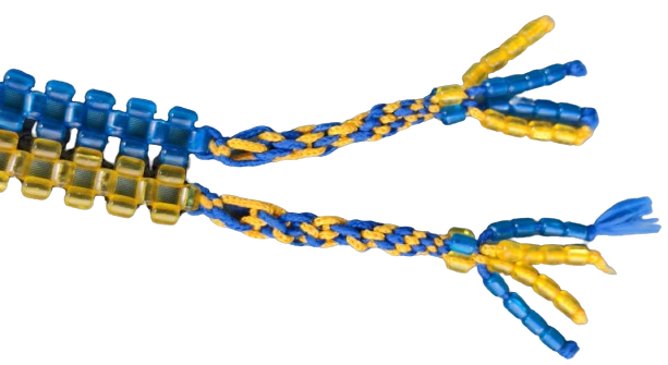 FENERBAHCE HAPİSHANE İŞİ SARI LACİVERT UCLARINDA İKİ ADET MERMİ BULUNAN BONCUK İŞİ SALLAMA TESBİH