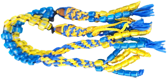 FENERBAHCE HAPİSHANE İŞİ SARI LACİVERT UCLARINDA İKİ ADET MERMİ BULUNAN BONCUK İŞİ SALLAMA TESBİH