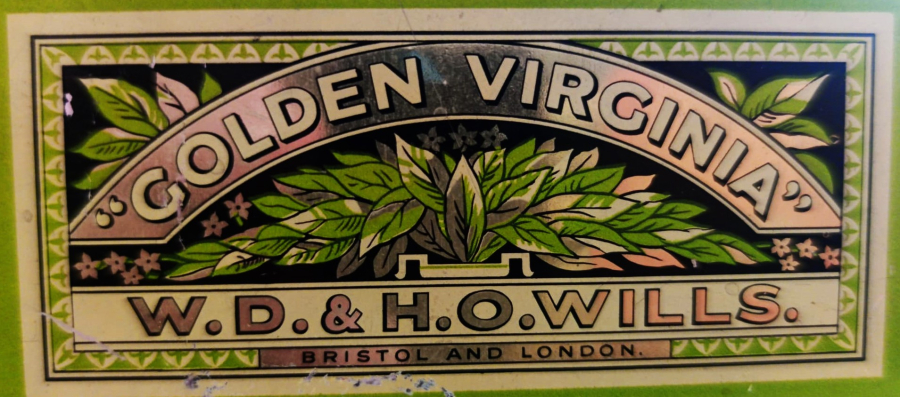 GOLDEN VIRGINIA W.D & H.O. WILLS BRISTOL AND LONDON ALTIN SIGARA BOŞ TUTUN KUTUSU KAPAKLI TENEKE