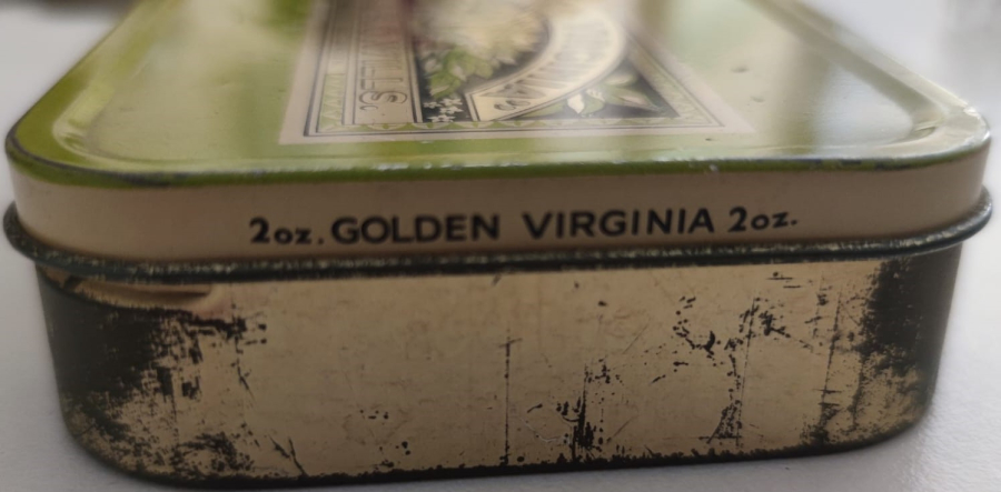 GOLDEN VIRGINIA W.D & H.O. WILLS BRISTOL AND LONDON ALTIN SIGARA BOŞ TUTUN KUTUSU KAPAKLI TENEKE