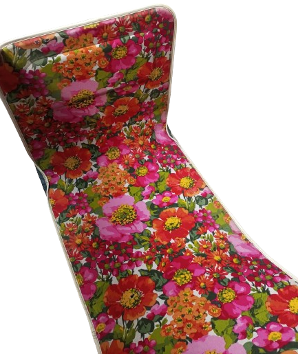 1950 PLAJ YAZLIK GÜNESLENME UZANMA KATLANABİLİR METAL KASA UZERİ CİCEK DESENLİ KAPLAMA SEZLONG