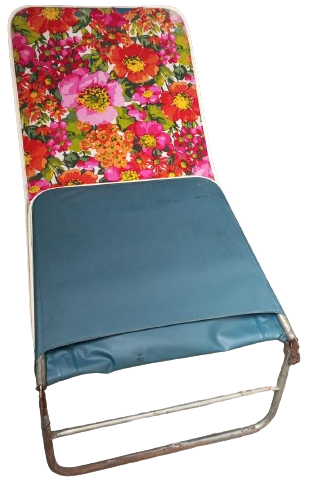 1950 PLAJ YAZLIK GÜNESLENME UZANMA KATLANABİLİR METAL KASA UZERİ CİCEK DESENLİ KAPLAMA SEZLONG