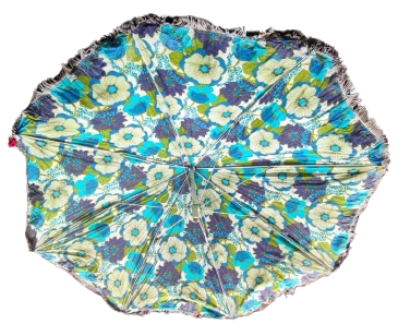 1960 SEMSİYE DIŞI MAVİ CİCEKLER İC TARAFI  MAVİ ASTARLI ACILIR KAPANIR 2 METRELİK GÜNES SAHİL PLAJ SEMSİYESİ