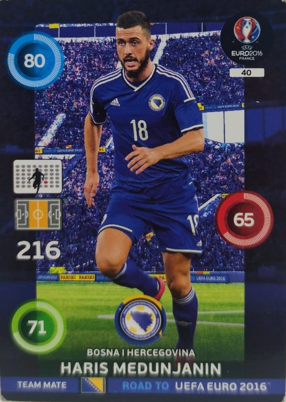 PANİNİ UEFA EURO 2016 BOSNA I HERCEGOVINA HARIS MEDUNJANIN EN İYİ FUTBOLCU OYUNCU KARTI 216 