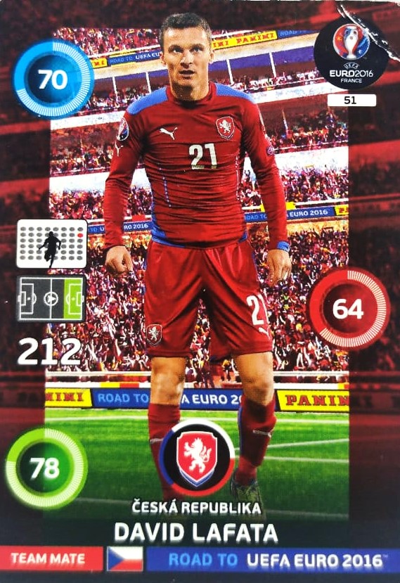 PANİNİ UEFA EURO 2016 CESKA REPUBLİKA DAVID LAFATA EN İYİ FUTBOLCU OYUNCU KARTI 212 NO