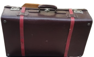 1950 BORDO CİFT KEMERLİ KAHVERENGİ DERİ BAVUL MADE IN GERMANY İCİ ASTARLI KENARLAR EL DİKİS