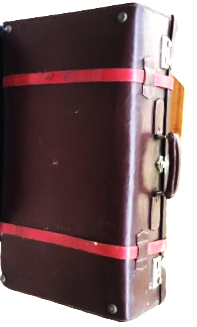 1950 BORDO CİFT KEMERLİ KAHVERENGİ DERİ BAVUL MADE IN GERMANY İCİ ASTARLI KENARLAR EL DİKİS