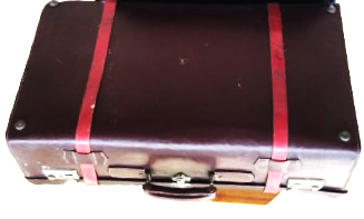 1950 BORDO CİFT KEMERLİ KAHVERENGİ DERİ BAVUL MADE IN GERMANY İCİ ASTARLI KENARLAR EL DİKİS