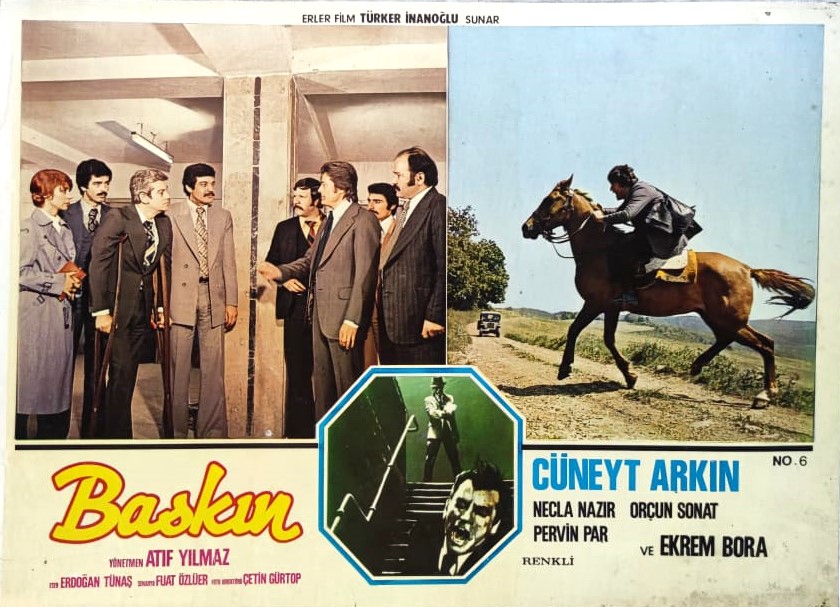 BASKIN FİLMİNİN LOBI TANITIM KARTI BASROLLERDE CUNEYT ARKIN EKREM BORA NECLA NAZIR ORCUN SONAT PERVİN PAR 