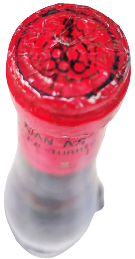 1960 DOLU 35 LİK MANTAR TIPALI KAPAGI ACILMAMIŞ ŞARSAN AŞ ŞEMPANZE ŞARAP ŞİŞE ÜZERİNE SARILMIŞ KABARTMA ŞEMPANZE