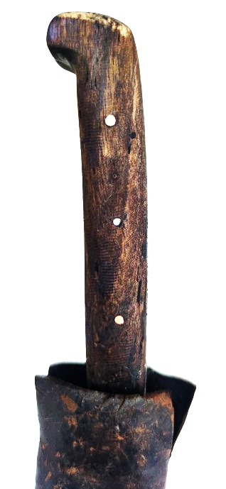 OSMANLI DERİ EL DİKİM KININDA SICAK DÖGME CELİK SALDIRMA SAPI KESTANE OLDUKCA BUYUKCEDİR ZAMAN YORGUNLUGU UZERİNDE