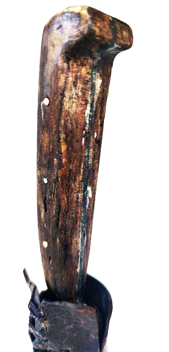 OSMANLI DERİ EL DİKİM KININDA SICAK DÖGME CELİK SALDIRMA SAPI KESTANE OLDUKCA BUYUKCEDİR ZAMAN YORGUNLUGU UZERİNDE