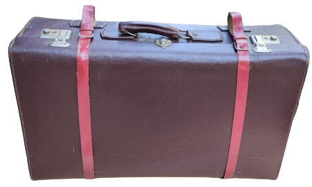 1950 BORDO CİFT KEMERLİ KAHVERENGİ DERİ BAVUL MADE IN GERMANY İCİ ASTARLI KENARLAR EL DİKİS