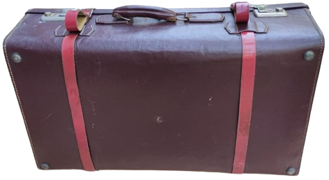 1950 BORDO CİFT KEMERLİ KAHVERENGİ DERİ BAVUL MADE IN GERMANY İCİ ASTARLI KENARLAR EL DİKİS