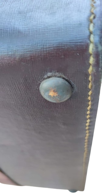 1950 BORDO CİFT KEMERLİ KAHVERENGİ DERİ BAVUL MADE IN GERMANY İCİ ASTARLI KENARLAR EL DİKİS