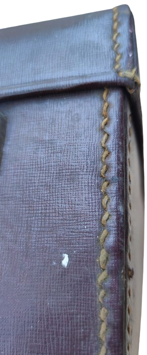 1950 BORDO CİFT KEMERLİ KAHVERENGİ DERİ BAVUL MADE IN GERMANY İCİ ASTARLI KENARLAR EL DİKİS