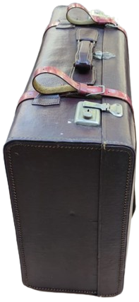 1950 BORDO CİFT KEMERLİ KAHVERENGİ DERİ BAVUL MADE IN GERMANY İCİ ASTARLI KENARLAR EL DİKİS