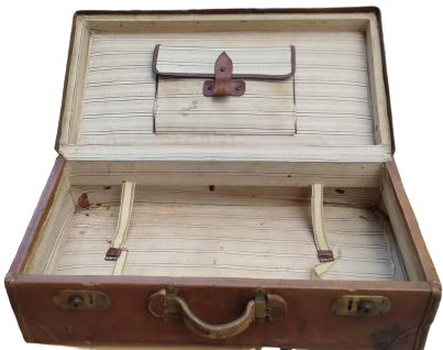 OSMANLI TAMAMI YARMA DERİ  SARI KİLİT SİSTEMLİ EL DİKİŞ VE YAPIM KOSELERİ PARCA TAKVİYELİ ORTO BOY BAVUL