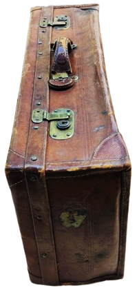 OSMANLI TAMAMI YARMA DERİ  SARI KİLİT SİSTEMLİ EL DİKİŞ VE YAPIM KOSELERİ PARCA TAKVİYELİ ORTO BOY BAVUL