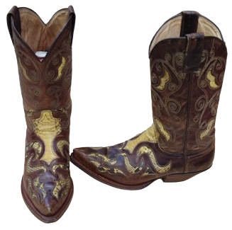 SENDRA USA ÖZEL TASARIM COWBOY WESTERN BOOTS KAHVERENGİ KOVBOY CİZMESİ TİMSAH DERİSİ EL DİKİM  TABAN KISMI YARMA KOSELE YUMURTA TOPUK 42 NUMARA 